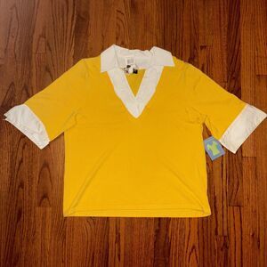 CABLE & GAUGE NWT Yellow Collared Layered Sweater Top - Size 1X